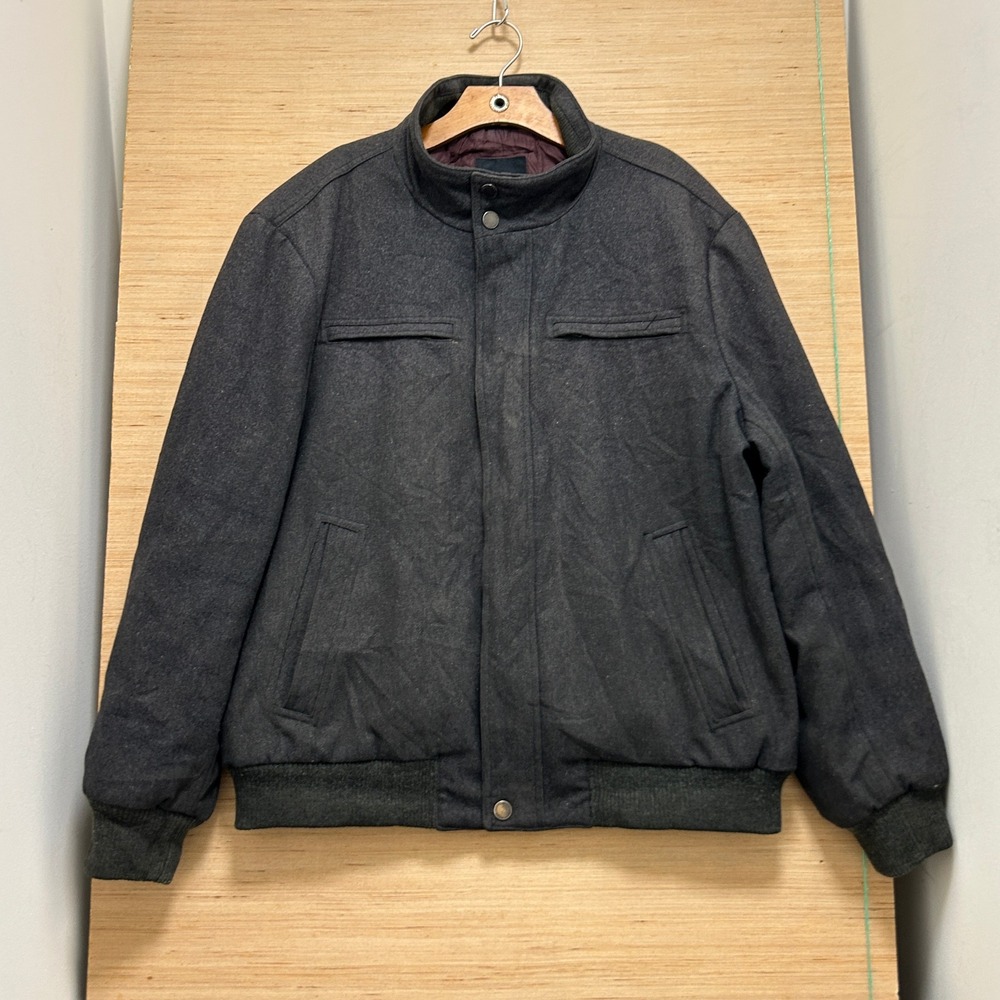 London Fog Mens Wool Blend Bomber Jacket Charcoal Gray Mock Neck XL